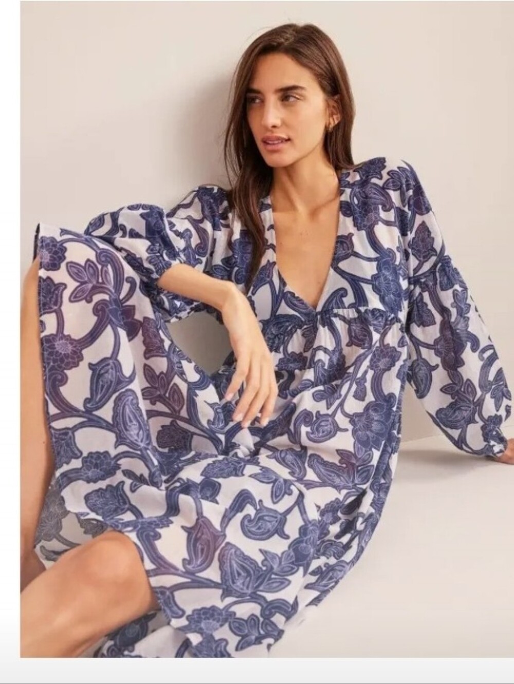 Boden Maxi Empire Kaftan Dress - Blue Ribbon Paisley Whirl Boden US 12
